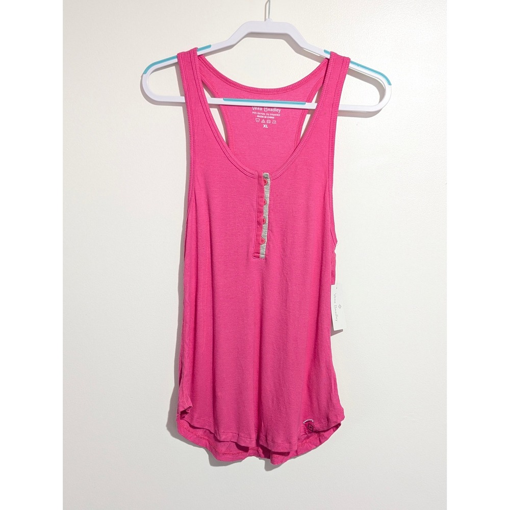 Vera Bradley Henley Tank Top Womens XL Pink NEW Ribbed Racerback Sleeveless